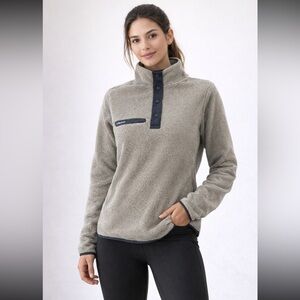 DRI DUCK Ladies Snap Fleece Pullover — Taupe Heather — Size M